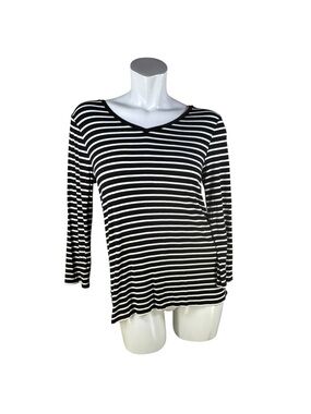 Cupio Black & White Striped Soft V-Neck Long Sleeve Top w/ Bow Tie Back Medium